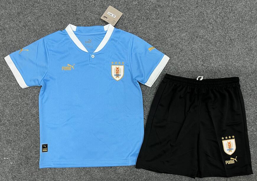 Uruguay 2022 World Cup Home Kids Soccer Kit Children Shirt And Shorts