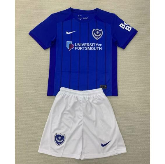 Portsmouth 2024/25 Home Kids Soccer Kit Children Shirt + Shorts