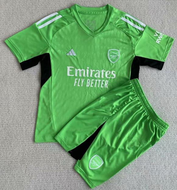 Arsenal 2023/24 Goalkeeper Kids Green Soccer Team Kit Children Shirt and Shorts
