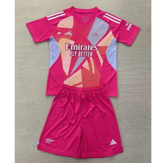 Arsenal 2024/25 Goalkeeper Kids Pink Soccer Team Kit Children Shirt and Shorts