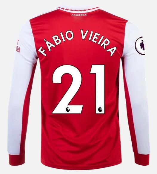 Arsenal 2022/23 Home 21 FÁBIO VIEIRA Long Sleeved Shirt Soccer Jersey