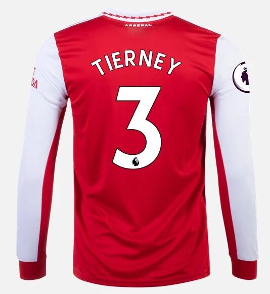 Arsenal 2022/23 Home 3 KIERAN TIERNEY Long Sleeved Shirt Soccer Jersey