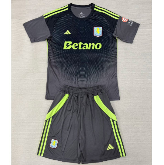 Aston Villa 2025/26 Goalkeeper Men Black Soccer Uniforms (Shirt+Shorts)