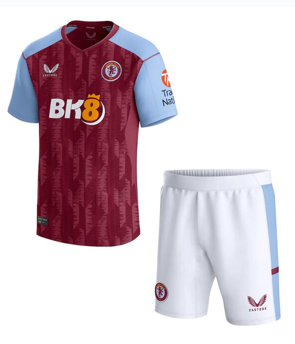 Aston Villa 2023/24 Home Kids Soccer Kit Children Shirt + Shorts