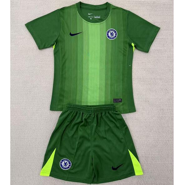 Chelsea 2025/26 Goalkeeper Kids Green Soccer Kit Children Shirt and Shorts