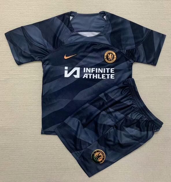 Chelsea 2023/24 Goalkeeper Kids Black Soccer Kit Children Shirt and Shorts