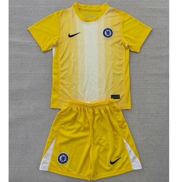 Chelsea 2025/26 Goalkeeper Kids Yellow Soccer Kit Children Shirt and Shorts