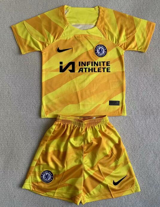 Chelsea 2023/24 Goalkeeper Kids Yellow Soccer Kit Children Shirt and Shorts