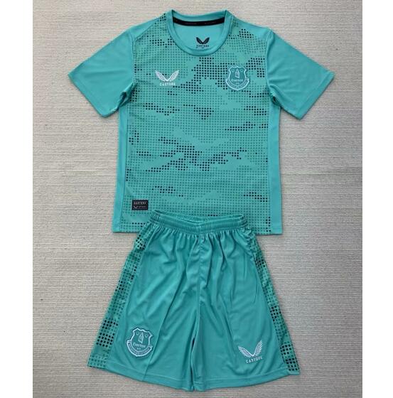 Everton 2024/25 Goalkeeper Kids Green Soccer Kit Children Shirt + Shorts