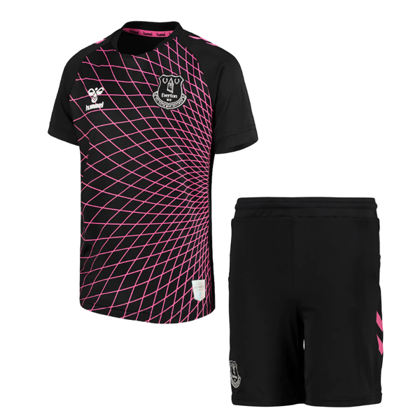 Everton 2022/23 Goalkeeper Black Pink Kids Soccer Kit Children Shirt + Shorts