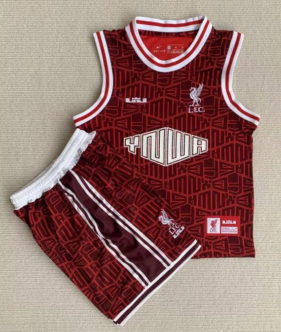 Liverpool 2022/23 LEBRON JAMES Kids Red Vest Training Kit Children Shirt + Shorts