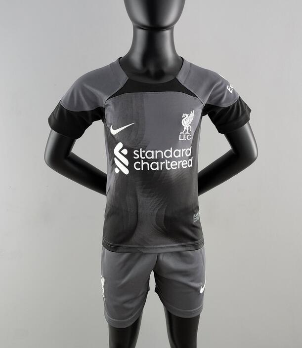 Liverpool 2022/23 Goalkeeper Black Kids Soccer Kit Children Shirt + Shorts