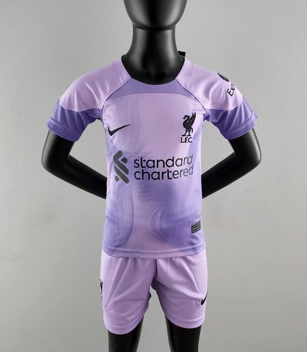 Liverpool 2022/23 Goalkeeper Purple Kids Soccer Kit Children Shirt + Shorts