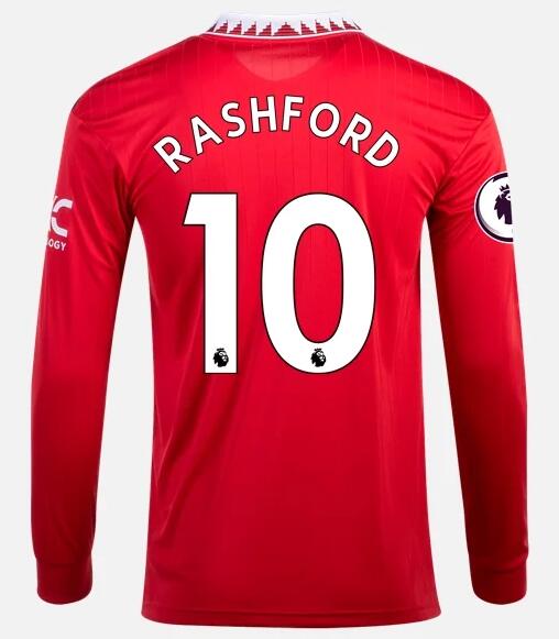 Manchester United 2022/23 Home 10 MARCUS RASHFORD Long Sleeved Shirt Soccer Jersey