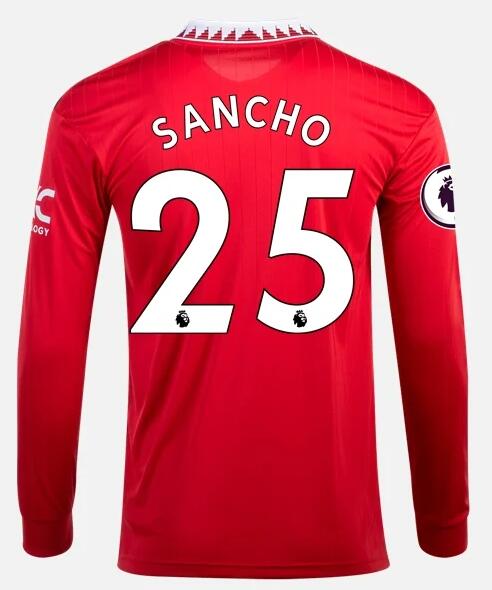 Manchester United 2022/23 Home 25 JADON SANCHO Long Sleeved Shirt Soccer Jersey