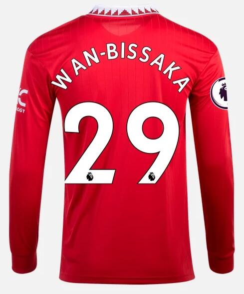 Manchester United 2022/23 Home 29 AARON WAN-BISSAKA Long SleevedShirt Soccer Jersey