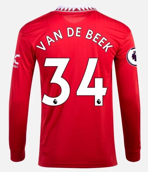 Manchester United 2022/23 Home 34 DONNY VAN DE BEEK Long Sleeve Shirt Soccer Jersey