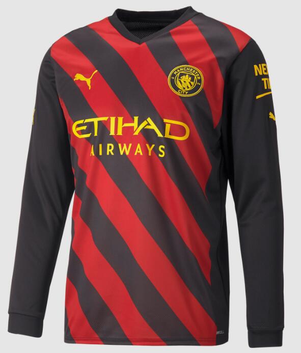 Manchester City 2022/23 Away Long Sleeved Shirt Soccer Jersey