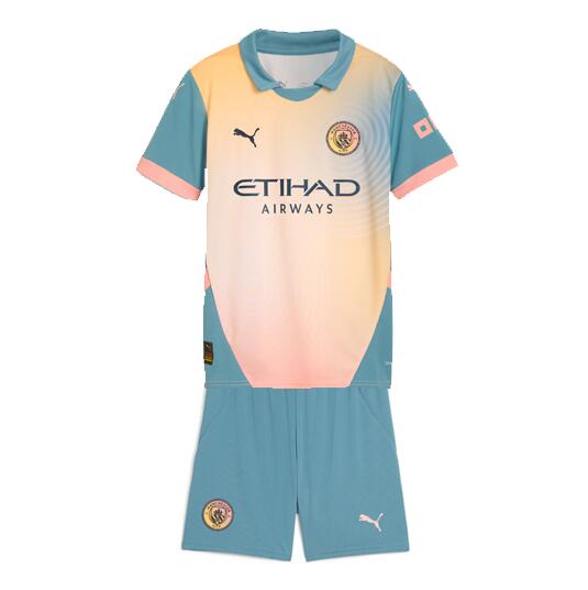 Manchester City 2024/25 Fourth Kids Soccer Kit Children Shirt + Shorts