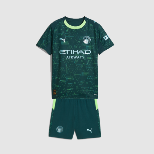 Manchester City 2025/26 Fourth Kids Soccer Kit Children Shirt + Shorts