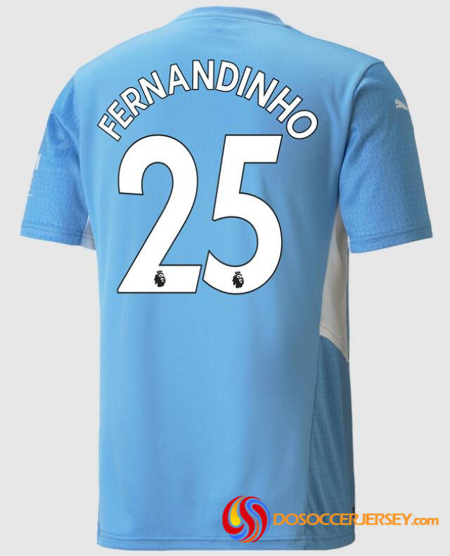 Manchester City 2021/22 Home 25 Fernandinho Shirt Soccer Jersey
