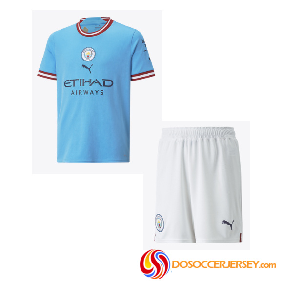 Manchester City 2022/23 Home Kids Soccer Kit Children Shirt + Shorts