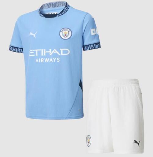 Manchester City 2024/25 Home Kids Soccer Kit Children Shirt + Shorts