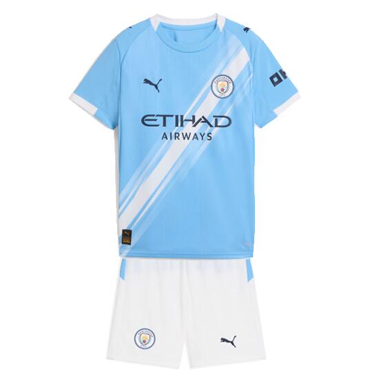 Manchester City 2025/26 Home Kids Soccer Kit Children Shirt + Shorts