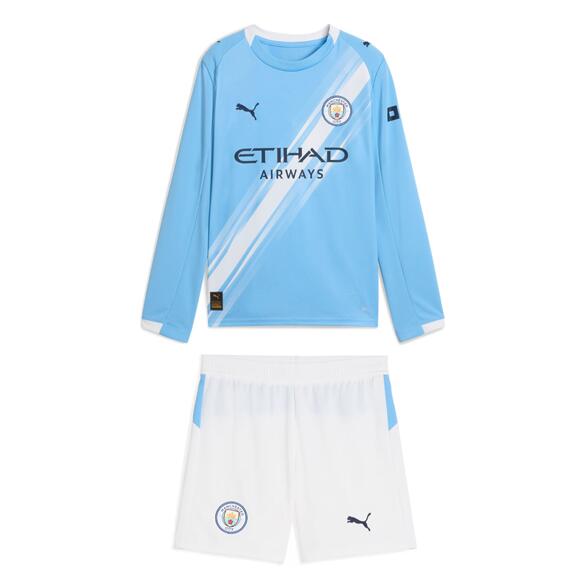 Manchester City 2025/26 Home Kids Long Sleeved Soccer Kit Children Shirt + Shorts
