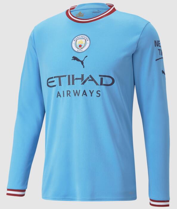 Manchester City 2022/23 Home Long Sleeved Shirt Soccer Jersey