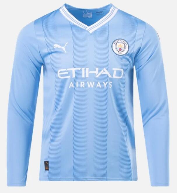 Manchester City 2023/24 Home Long Sleeved Shirt Soccer Jersey
