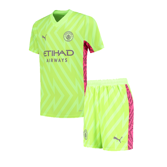 Manchester City 2023/24 Goalkeeper Light Green Kids Soccer Kit Children Shirt + Shorts