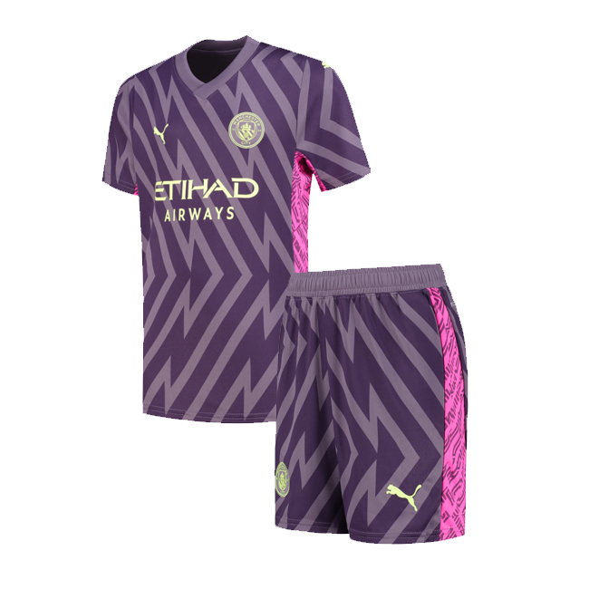Manchester City 2023/24 Goalkeeper Purple Kids Soccer Kit Children Shirt + Shorts