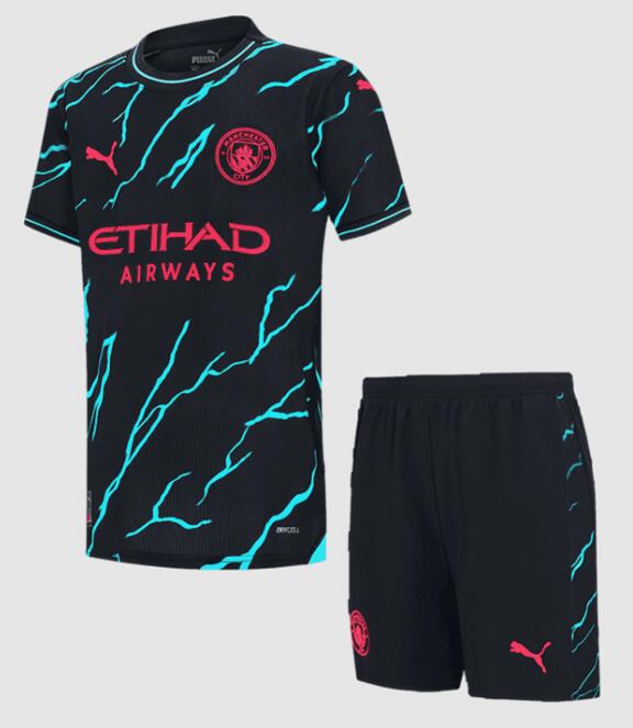 Manchester City 2023/24 Third Kids Soccer Kit Children Shirt + Shorts