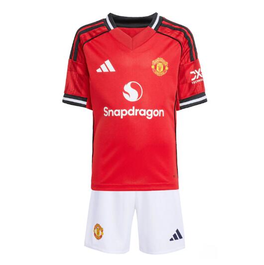 Manchester United 2025/26 Home Kids Soccer Kit Children Shirt and Shorts