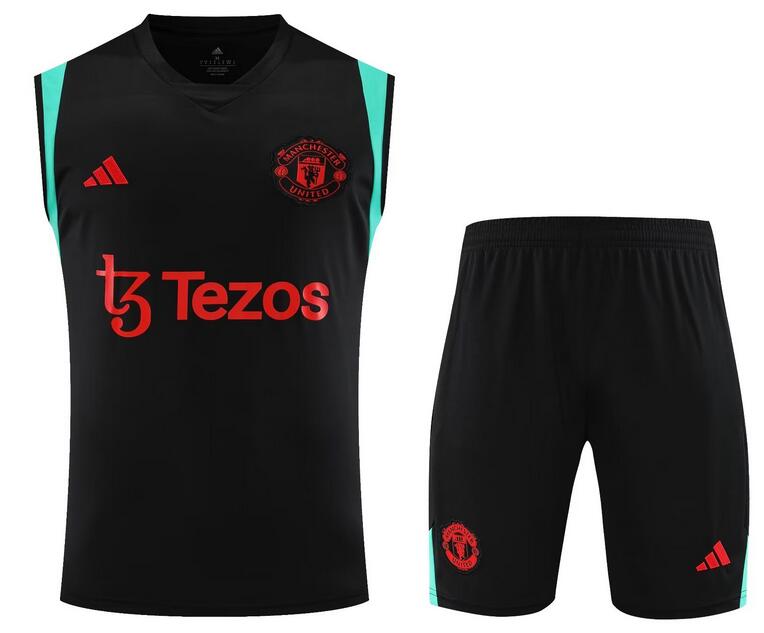 Manchester United 2023/24 Black Training Vest Uniforms (Shirt+Shorts)