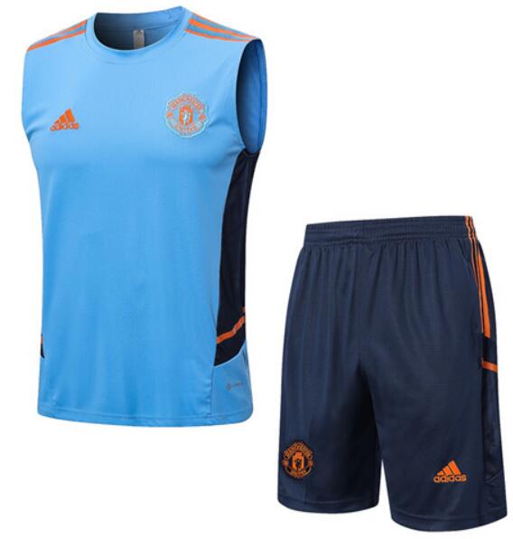 Manchester United 2022/23 Blue Training Vest Uniforms (Shirt+Shorts)