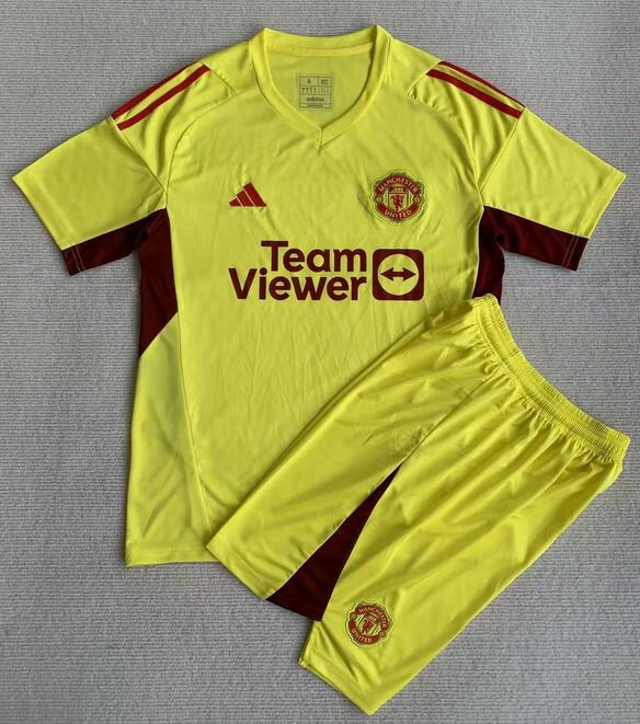 Manchester United 2023/24 Goalkeeper Kids Yellow Soccer Kit Children Shirt and Shorts