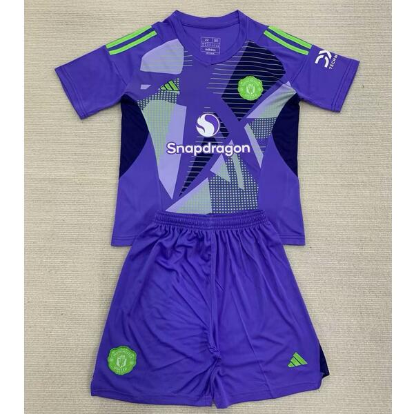 Manchester United 2024/25 Goalkeeper Purple Kids Soccer Kit Children Shirt and Shorts