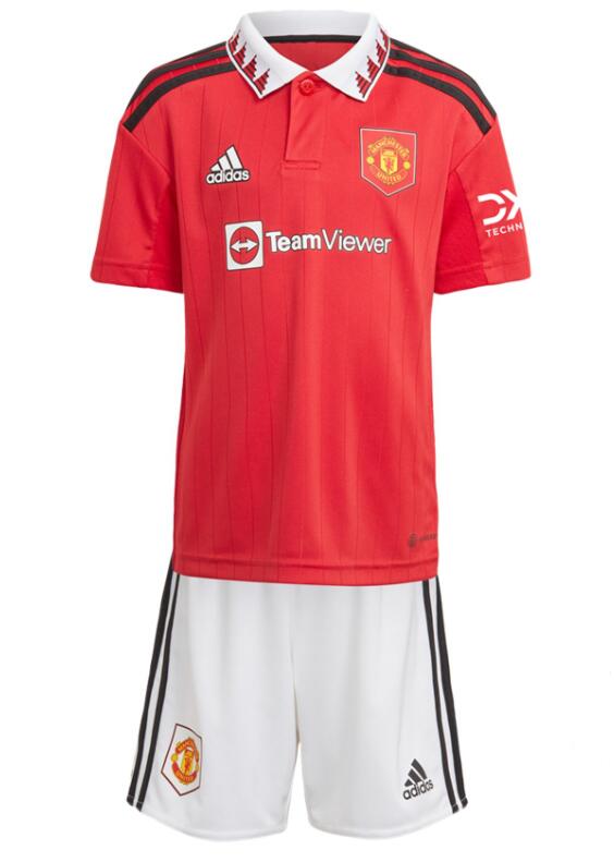 Manchester United 2022/23 Home Kids Soccer Kit Children Shirt and Shorts