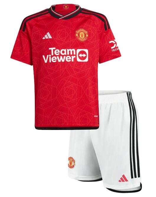 Manchester United 2023/24 Home Kids Soccer Kit Children Shirt and Shorts