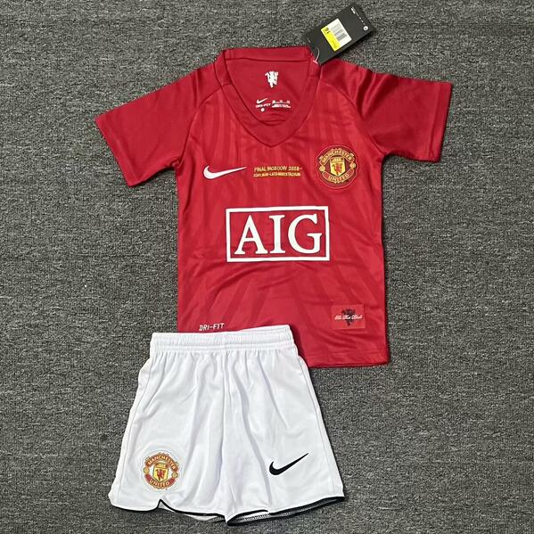 Manchester United 2007/08 Home Retro Kids Soccer Kit Children Shirt + Shorts