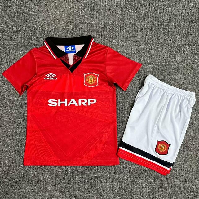 Manchester United 1994/96 Home Retro Kids Soccer Kit Children Shirt + Shorts