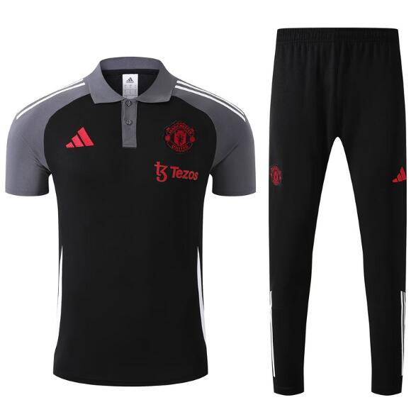 Manchester United 2025/26 Black Grey Polo Suit (Shirt+Pants)