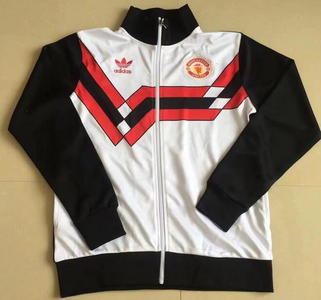 Manchester United 1990 White Black Retro Training Jacket