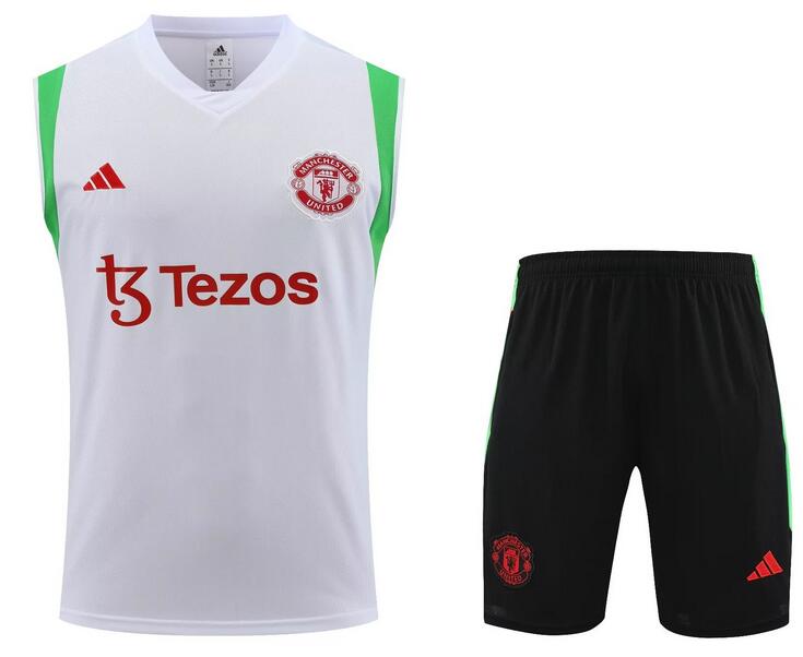Manchester United 2023/24 White Training Vest Uniforms (Shirt+Shorts)