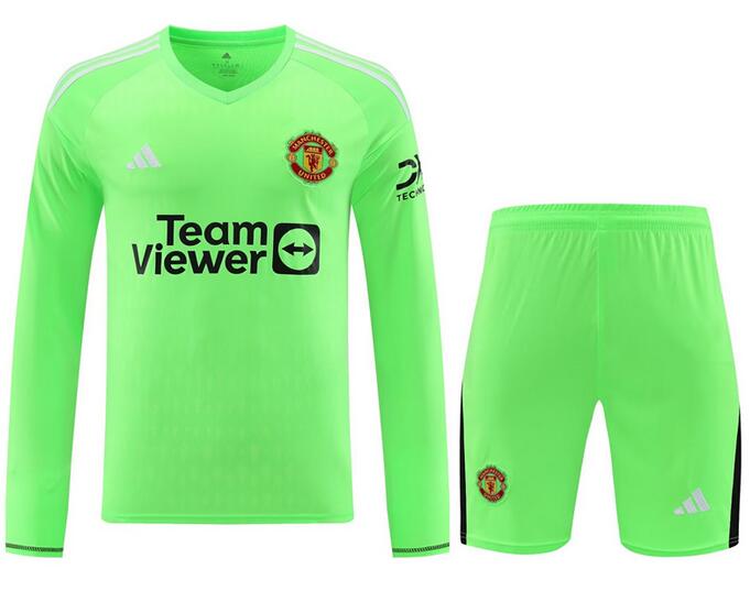 Manchester United 2023/24 Goalkeeper Green Long Sleeved Uniforms (Shirt+Shorts)