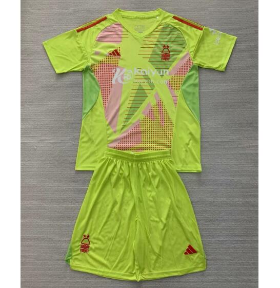 Nottingham Forest 2024/25 Goalkeeper Green Kids Soccer Kit Children Shirt + Shorts