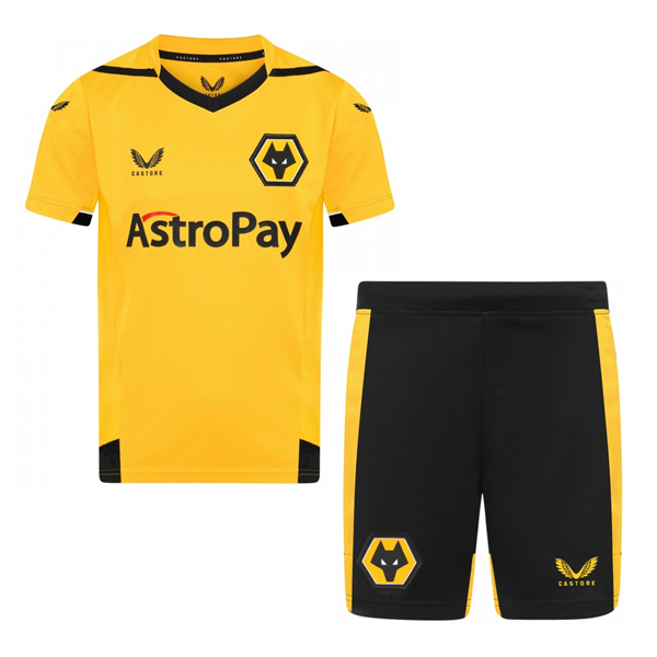 Wolverhampton Wanderers 2022/23 Home Kids Soccer Kit Children Shirt + Shorts