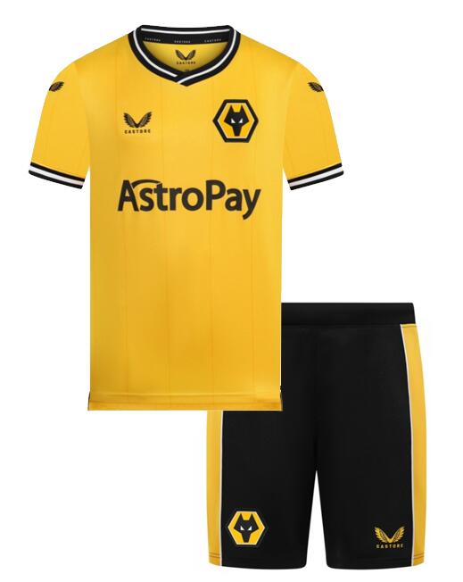 Wolverhampton Wanderers 2023/24 Home Kids Soccer Kit Children Shirt + Shorts